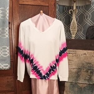 White Hot Pink Navy V-Neck Tie-Dye Sweatshirt Lightweight 2X INC